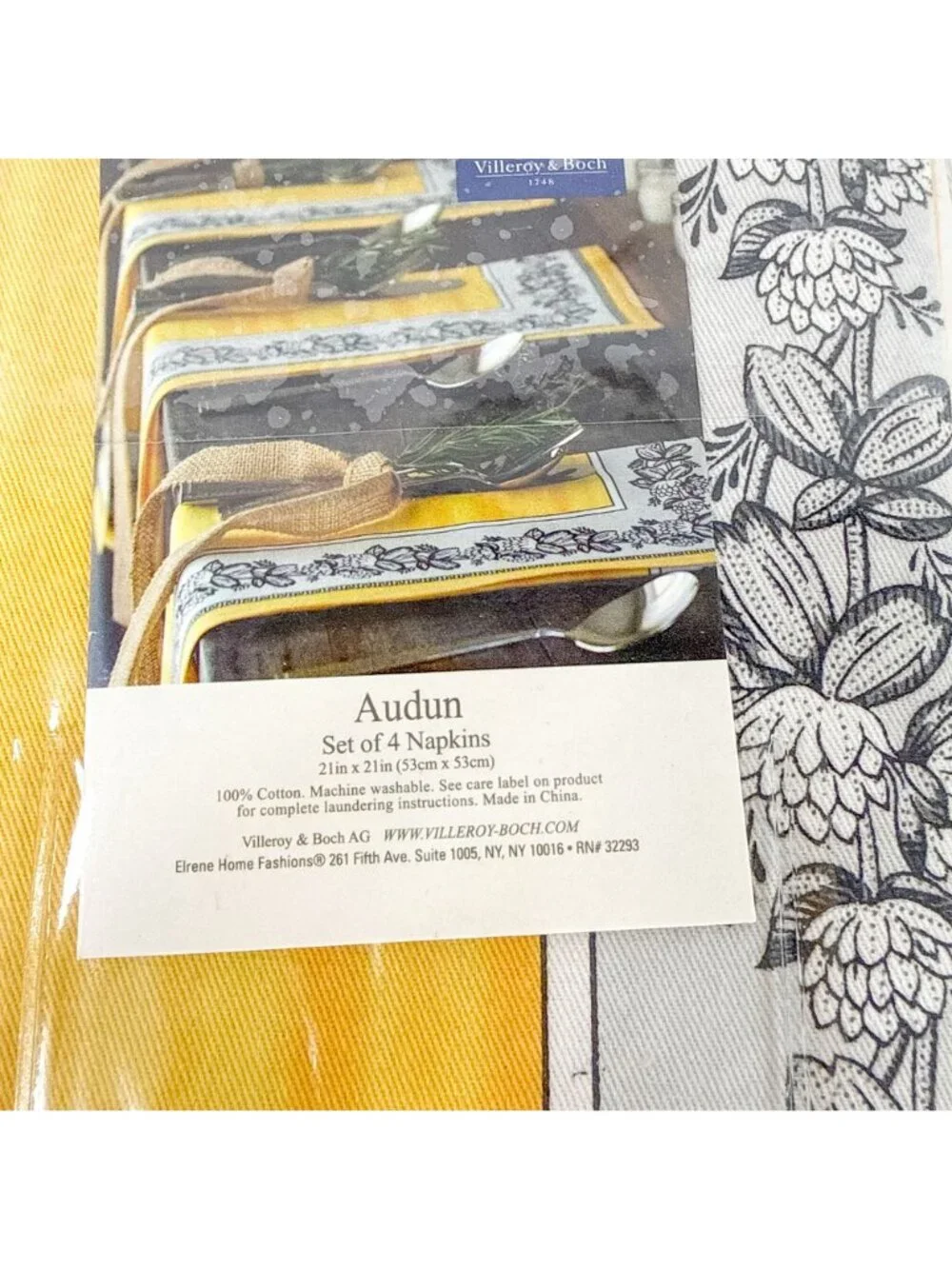 Villeroy & Boch Audun Cotton Napkins Set Of 2 Floral & Yellow 21x21 New